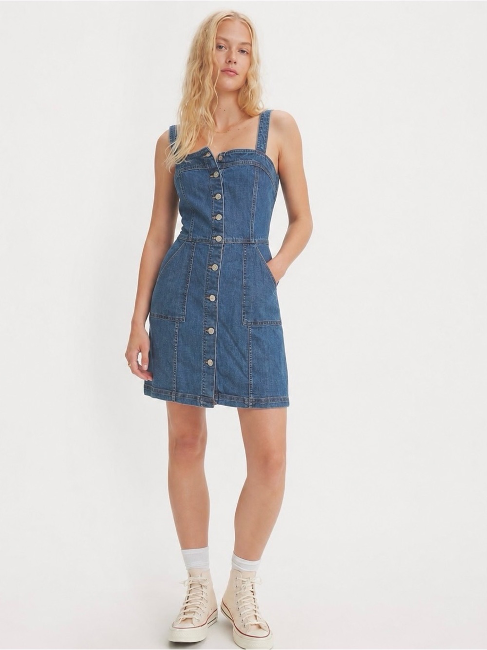 Denim Button Down Jumper Dress 8 M - Picture 2 of 5
